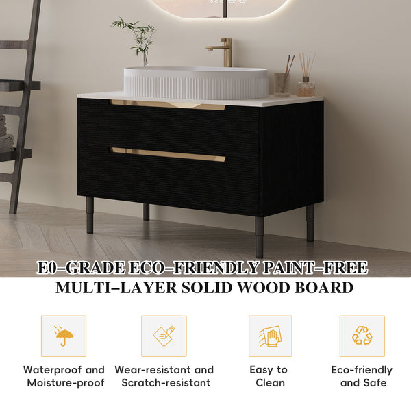 English Elm 36 Inch Floating or Freestanding Bathroom Vanity with Ceramic Sink and Soft Close Drawers W3136S00032