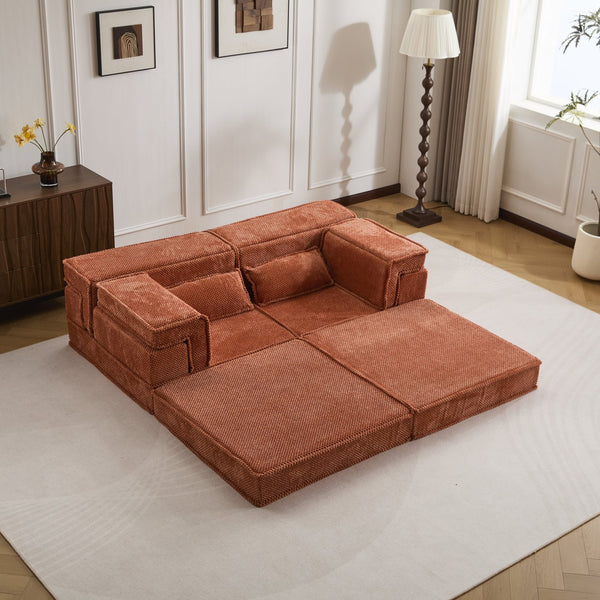 English Elm Compression Mahjong Sofa - Versatile Modular Floor Sofa Bed In Orange, Plush Memory Foam Comfort W3723P377144