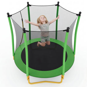 English Elm [without Basketball Hoop] 5.5 Ft Kids Trampoline with Safety Net and Foam Padded Poles Green N739P443065F