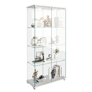 English Elm Modern Glass Display Cabinet With Led Lights - Elegant 2-Door Showcase For Living Rooms & Bedrooms W241S00056