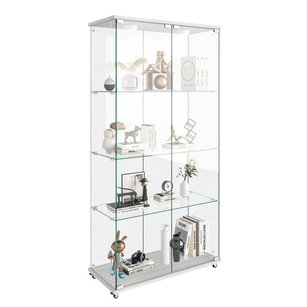 English Elm Modern Glass Display Cabinet With Led Lights - Elegant 2-Door Showcase For Living Rooms & Bedrooms W241S00056
