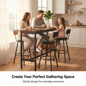 English Elm Bar Table Set with 3 Pu Leather Stools Industrial Steel Frame Rustic Dining Nook W3204P428249