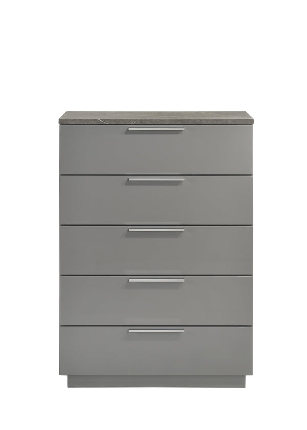 English Elm Elara Two-Tone High-Gloss Marble & Lacquer Chest with 5 Full-Extension Drawers and Metal Legs B009P309300