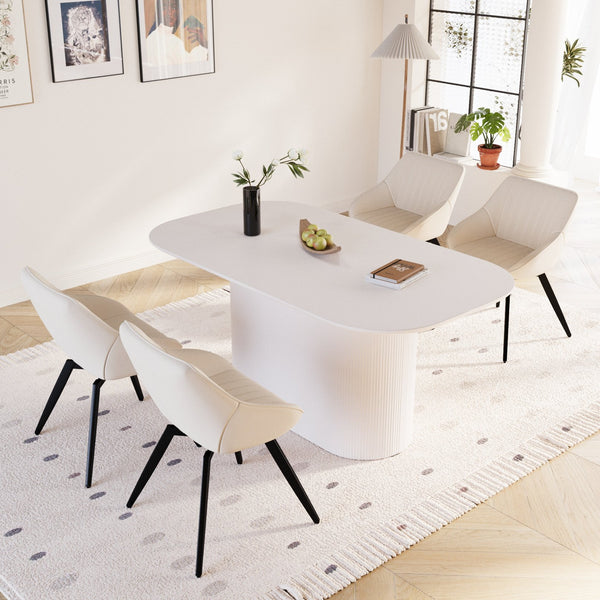 English Elm 63" Rectangular Mdf Dining Table Set Four Pu Leather Chairs Modern Kitchen W2189S00877