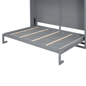 English Elm Queen Murphy Wall Bed Cabinet with Integrated Shelves Usb Charging Space Saving Design Gray LP006668AAE-1