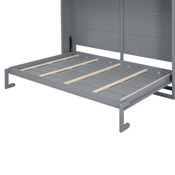 English Elm Queen Murphy Wall Bed Cabinet with Integrated Shelves Usb Charging Space Saving Design Gray LP006668AAE-1
