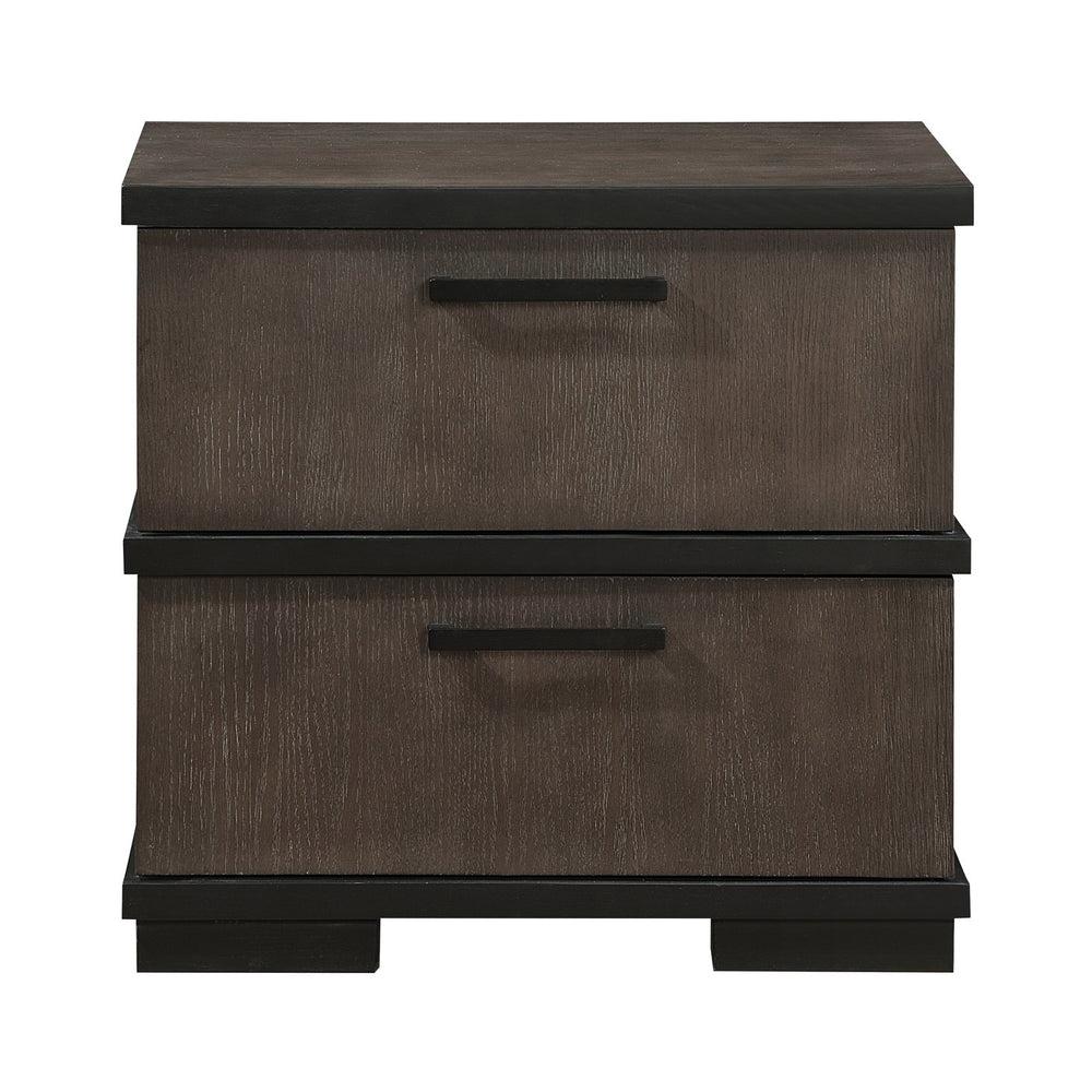 English Elm Two-Tone Modern-Industrial Nightstand with 2 Drawers, Brown-Gray Oak Veneer & Black Hardware, 28" x17" x27" B011P242817