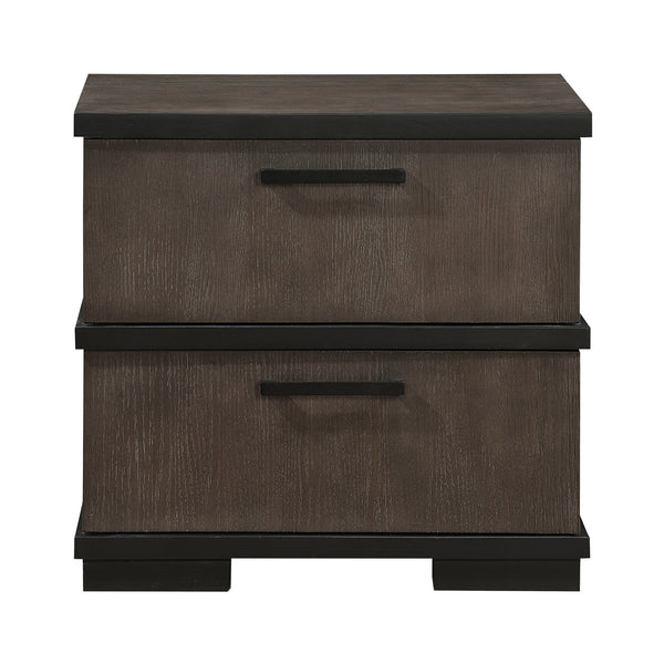 English Elm Two-Tone Modern-Industrial Nightstand with 2 Drawers, Brown-Gray Oak Veneer & Black Hardware, 28" x17" x27" B011P242817
