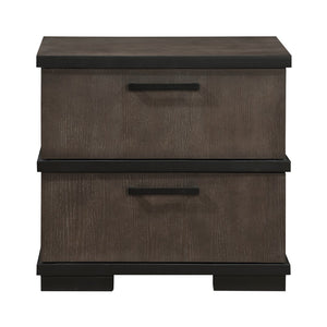 English Elm Two-Tone Brown Black Finish 2-Drawers Nightstand 1 Piece Modern Industrial Design Bedroom Furniture