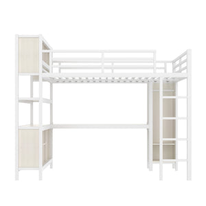 English Elm Metal Queen Loft Bed With L-Shaped Desk, Wardrobe & Storage Cubes - Perfect For Small Spaces! W1580S00183