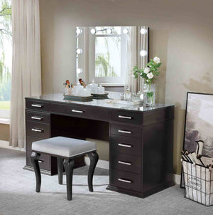 English Elm Glam Elegant Vanity Set with LED Mirror, Plush Stool, Ample Storage, Felt-Lined Drawers, Chic Finish Grey Mix 33 L x 41 W x 8 H B2741S00678