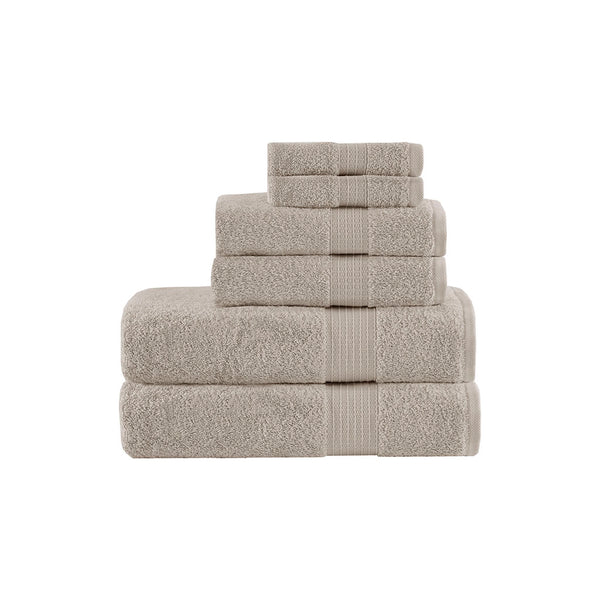 JLA Home Madison Park - 6 Organic Cotton Towel Set — 650 GSM Hotel-Soft, GOTS & OEKO-TEX Certified, Quick-Dry, Plush Absorbency Tan MP73-6629