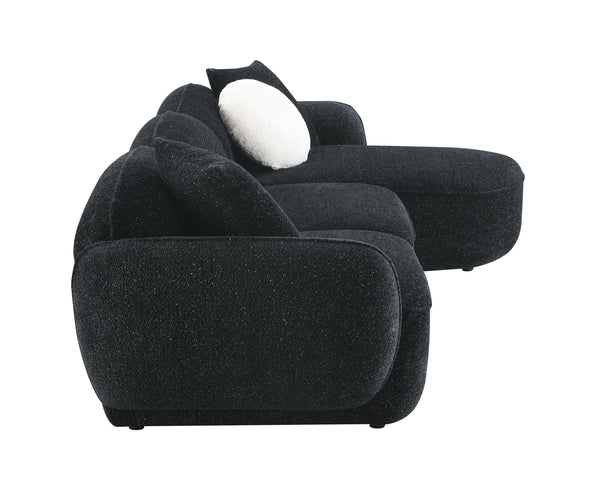 English Elm Lucifer Contemporary Black & White Shimmer Fabric Sectional Sofa with 3 Pillows, Full Foam Comfort B2726S00470
