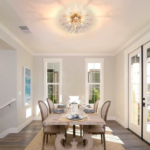 English Elm Gold Elegant Flush Mount Ceiling Light with Crystal Petal Design, 19.7" Brass Fixture, 6×G9 Sockets W2738P314593