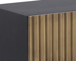 Sunpan Carlin Nightstand - Bold Mango Wood Design with Sculpted Drawers and Modern Aluminum Handles Black / Antique Brass