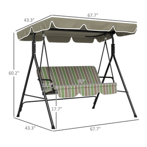 English Elm Outsunny 3 Person Porch Swing with Steel A-frame Uv Canopy and Cushioned Outdoor Seating W2225P200601
