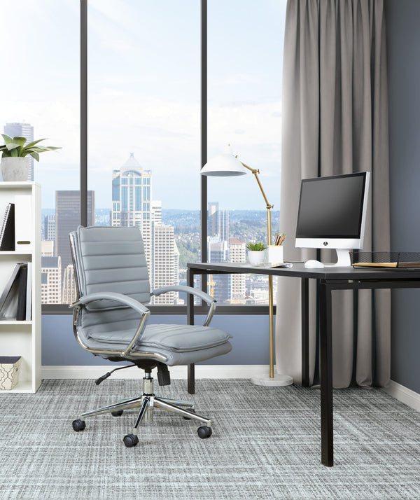 OSP Home Furnishings Mid Back Faux Leather Manager Chair with Lumbar Support and Chrome Loop Arms Charcoal SPX23591C-U42