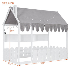 English Elm {slats Are Not Included} Twin Montessori House Floor Bed Kids Tent Lights Shelves Pinewood Frame White N708P407962K