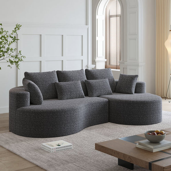 English Elm Modern Chenille Cloud Sectional with Deep Seating Curved Silhouette and Seven Accent Pillows W834S00487