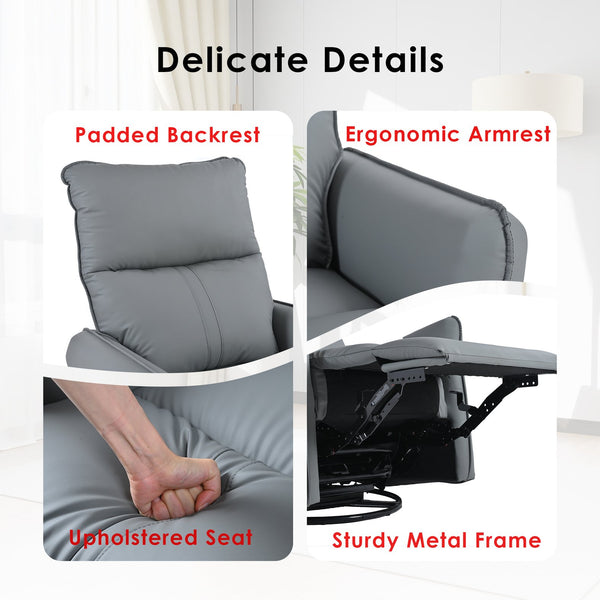 English Elm Rocker Recliner Chair 360° Swivel Glider with 90–150° Recline, 30° Rocking, Side Pocket, Blue-Gray W1028P193666