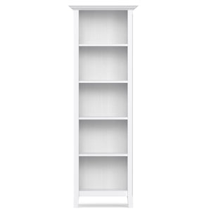 English Elm Amherst pine 24-inch 5-shelf bookcase — slim tall storage with crown molding, adjustable shelving, eco finish White B136P364307