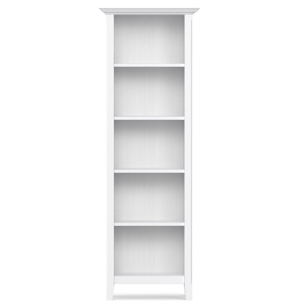 English Elm Amherst pine 24-inch 5-shelf bookcase — slim tall storage with crown molding, adjustable shelving, eco finish White B136P364307