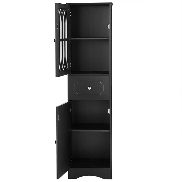 English Elm Tall Bathroom Cabinet Slim Freestanding Storage with Drawer & Doors, Adjustable Shelves, MDF Build Black WF289427AAB