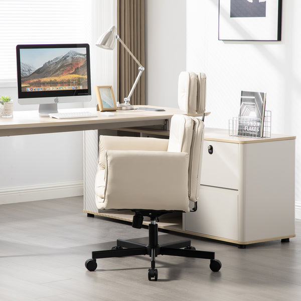 English Elm Criss Cross Wide Seat Pu Leather Swivel Task Chair with Removable Headrest Beige W3118P404121