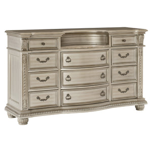 English Elm Silver Cavalier 11-Drawer Dresser with Genuine Marble Top, Silver Finish Birch Veneer, Traditional Elegance B011P264611