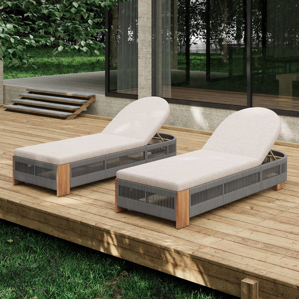 English Elm Christopher Knight Home® - Outdoor Adjustable Chaise Lounge Chair Set Of 2 - Stylish Acacia Wood With Grey Rope & Iron Accents N770P298695G002