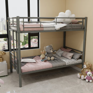 English Elm Twin Metal Bunk Bed for Kids Durable Sturdy Frame with Guardrails & Ladder, Convertible to 2 Beds Silver W1935P300325