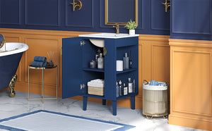 English Elm 20-inch French Style Bathroom Vanity with Integrated Ceramic Sink, Carved Accents & Soft-Close Door Blue N710P330971C