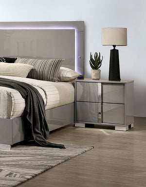 English Elm Contemporary Light Taupe Nightstand with Chrome Legs & Vertical Handles, UV Finish Modern Accent Table taupe 26 L x 18.5 W x 23.5 H B2741P317220