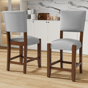 English Elm Mid Retro Counter Stools Set of 4 — Linen Upholstered Backed Bar Chairs with Solid Wood Legs, Durable 250lb Capacity Grey N752P269653E