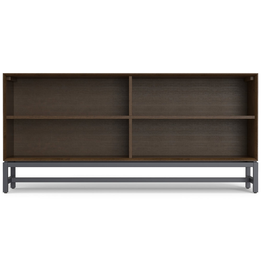 English Elm Banting Solid Rubberwood Low Wide Bookcase in Walnut Brown with Graphite Metal Frame, 4 Open Shelves, 64" W, Anti-Tip Protection B136P238608