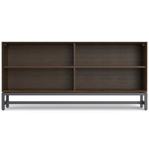 English Elm Banting Solid Rubberwood Low Wide Bookcase in Walnut Brown with Graphite Metal Frame, 4 Open Shelves, 64" W, Anti-Tip Protection B136P238608