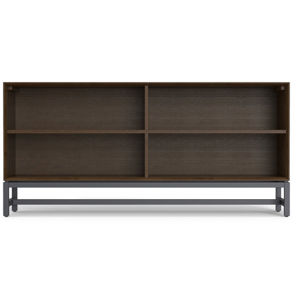 English Elm Banting Solid Rubberwood Low Wide Bookcase in Walnut Brown with Graphite Metal Frame, 4 Open Shelves, 64" W, Anti-Tip Protection B136P238608