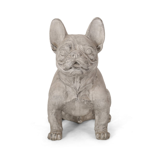 English Elm Christopher Knight Home® - DOG French Bulldog Garden Sculpture Cast Stone Outdoor Accent with Antique Wash, Durable Charm Rustic White 70293.00RUSWHTGRN