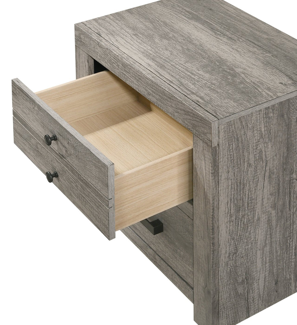 English Elm 1pc Weathered Gray Nightstand Rustic Modern Two-Drawer Accent Table 24.1"x16.3"x24.5" Metal Handles, Easy Assembly B2741P354504