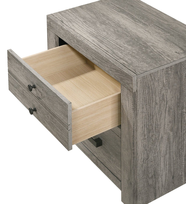English Elm 1pc Weathered Gray Nightstand Rustic Modern Two-Drawer Accent Table 24.1"x16.3"x24.5" Metal Handles, Easy Assembly B2741P354504