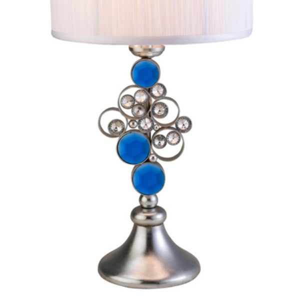 English Elm 28" Elegant Metal Table Lamp with Crystal Strand Inner Shade and White Linen Outer Shade, UL Listed Silver B072116199