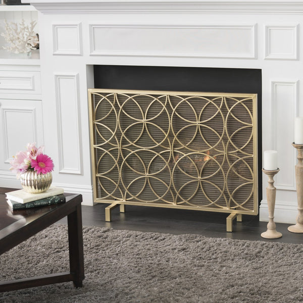 English Elm Fire Screen Handcrafted Iron Geometric Mesh Spark Guard for Modern Living Rooms 61125.00GLD
