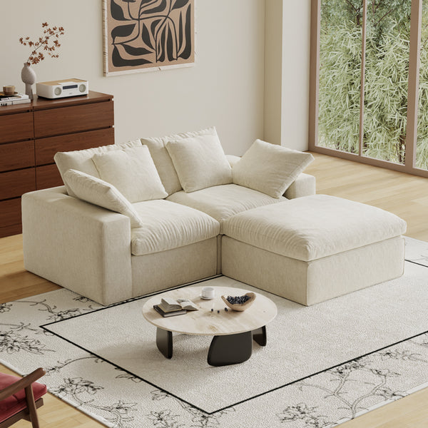 English Elm Modular 3-Seat Sectional Sofa With Ottoman – Versatile Modern Minimalist Sleeper For Small Spaces W3622S00009