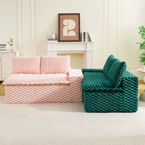 English Elm Luxury Color-Block Turtle Velvet Multifunctional Sofa - Cozy Modular Design For Stylish Living Spaces W3371S00054