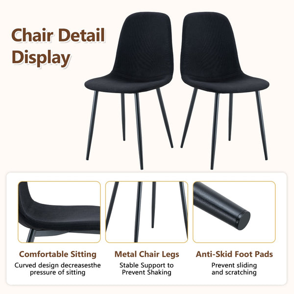 English Elm Table Set With Storage - Modern 71" White Grain Dining Table & 8 Black Linen-Cotton Chairs For Comfort W1151S04260-GIGA