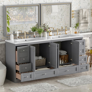 English Elm 72-inch Shaker Double Bathroom Vanity Gray Mdf with Resin Basins and Soft Close Storage N729P000030E