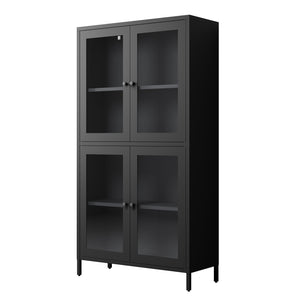 English Elm Classic Metal Storage Cabinet With 4 Glass Doors, Adjustable Shelves For Home & Office – Black Finish W2378P176372