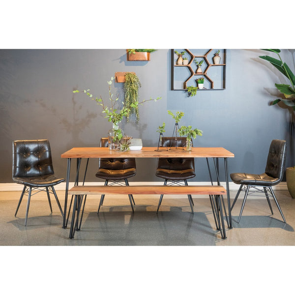 English Elm Shanahan Acacia Dining Table with Live Edge Top, Rustic Grain Finish & Minimalist Metal Legs for Durable Style B062S00656