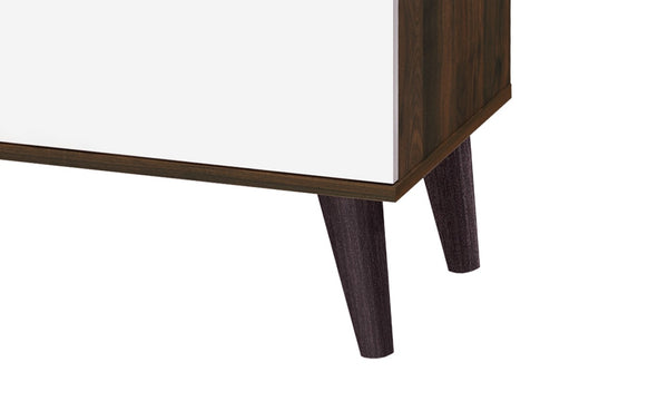 English Elm Amidon Mid-century Modern Tv Stand with Splayed Legs Open Shelf and Cabinet Walnut White+Walnut B2735P297796