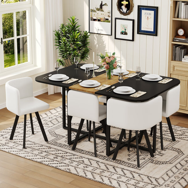 English Elm 7-piece Modern Dining Set Suede Upholstered Chairs Wood Grain Melamine Table W3875S00103